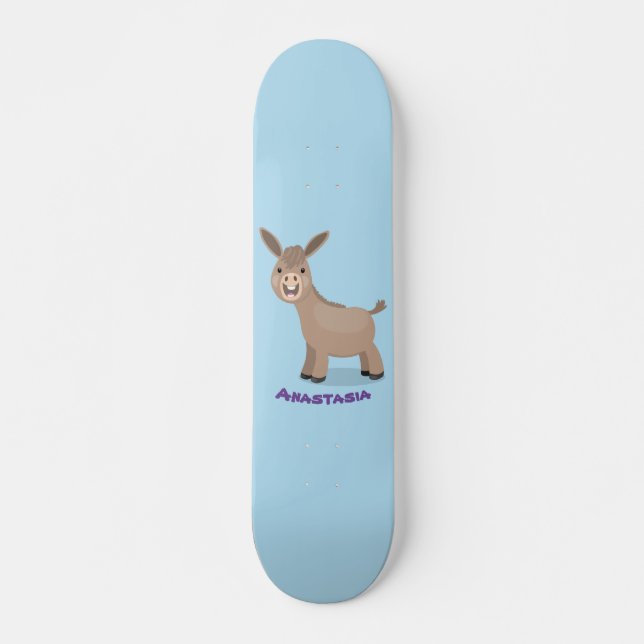 Cute happy miniature donkey cartoon illustration skateboard (Front)