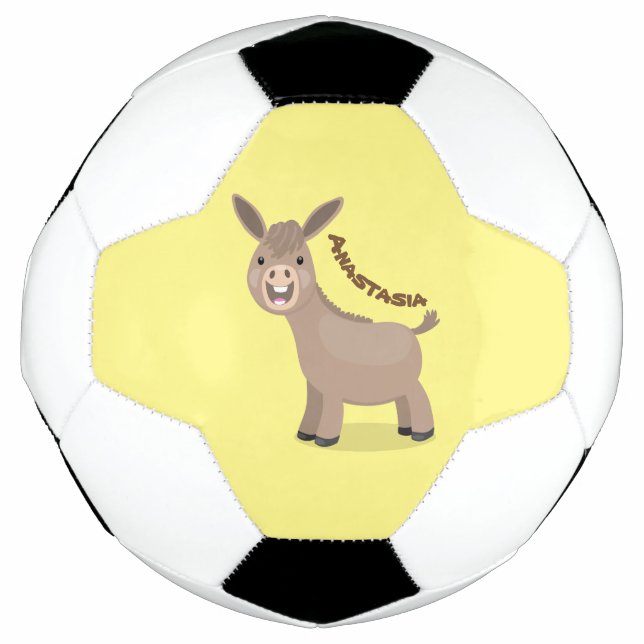Cute happy miniature donkey cartoon illustration soccer ball (Front)