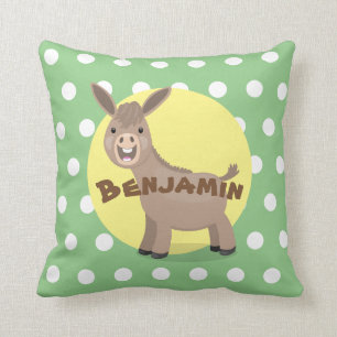 Cute happy miniature donkey cartoon illustration throw pillow