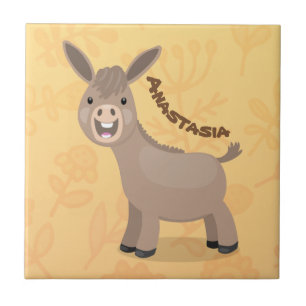 Cute happy miniature donkey cartoon illustration tile