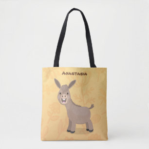 Cute happy miniature donkey cartoon illustration tote bag