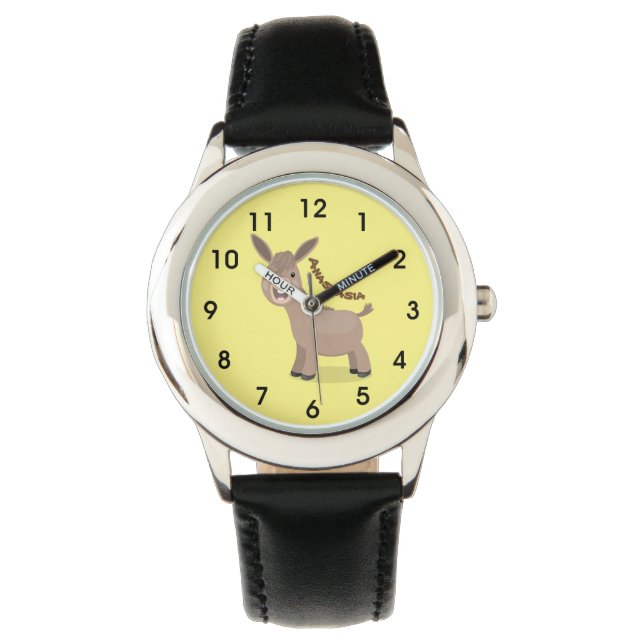 Cute happy miniature donkey cartoon illustration watch (Front)