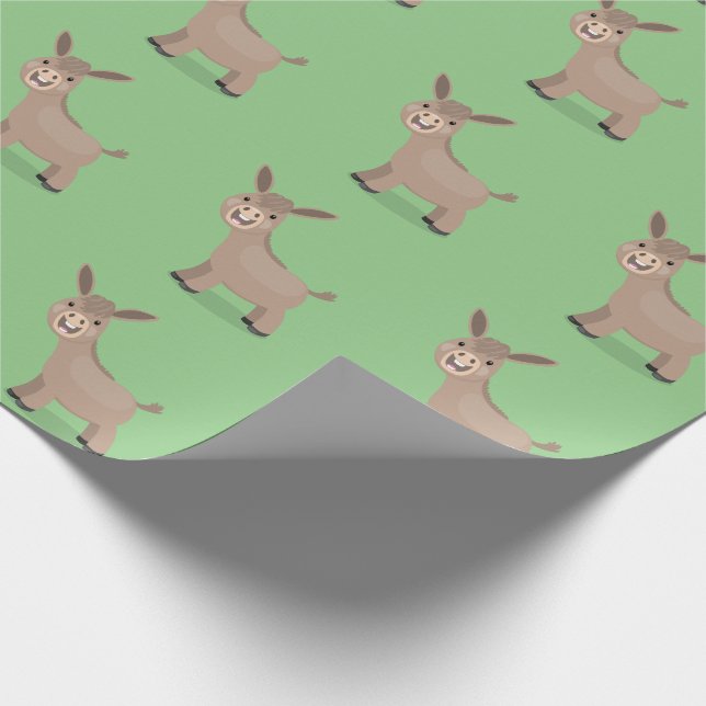 Cute happy miniature donkey cartoon illustration wrapping paper (Corner)