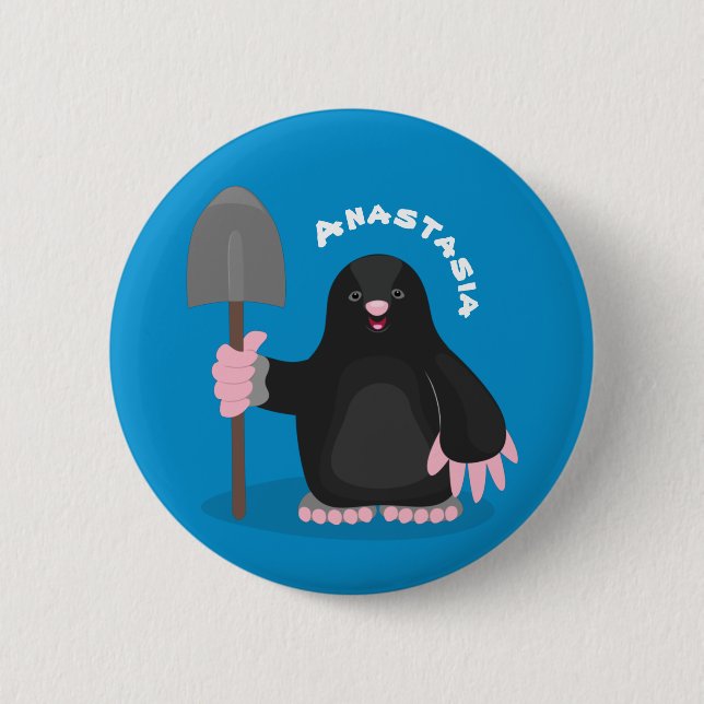 Cute happy mole cartoon illustration 2 inch round button (Front)