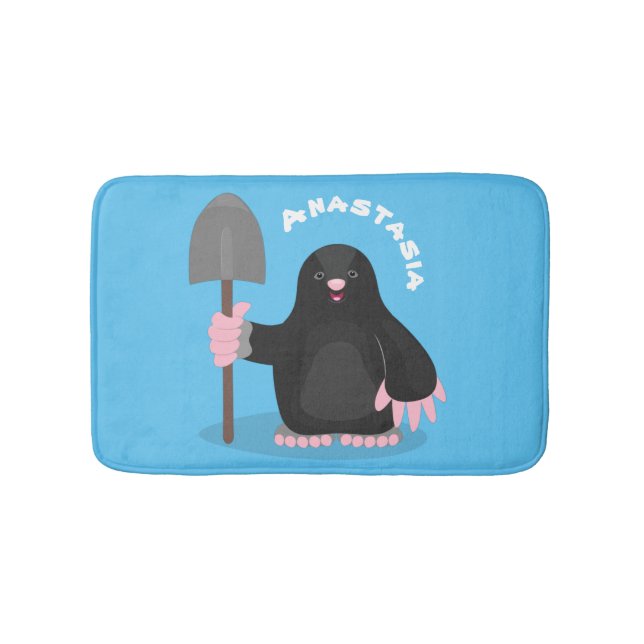 Cute happy mole cartoon illustration bath mat (Front)