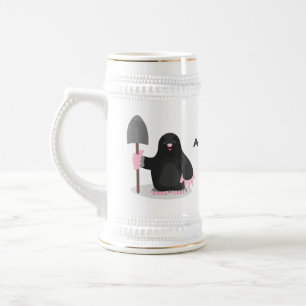 Cute happy mole cartoon illustration beer stein