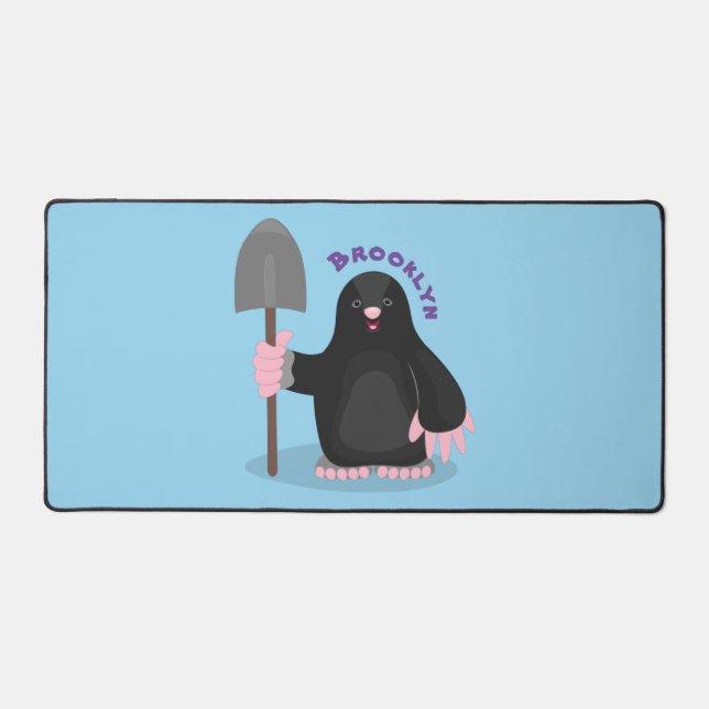 Cute happy mole cartoon illustration desk mat (Front)