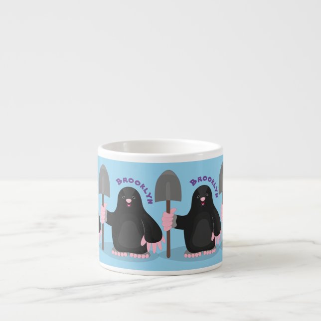 Cute happy mole cartoon illustration espresso cup (Front)