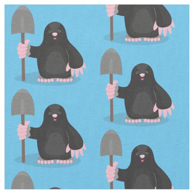 Cute happy mole cartoon illustration fabric (Close Up)