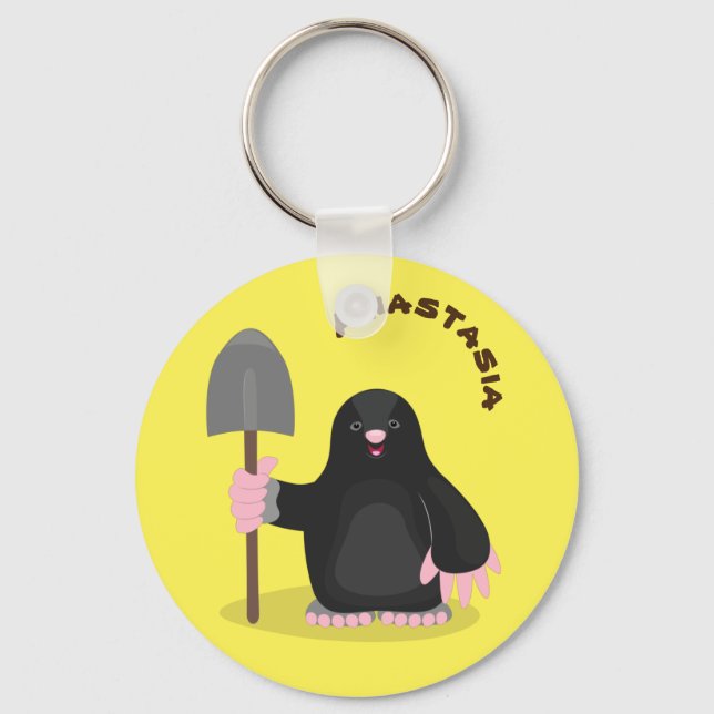 Cute happy mole cartoon illustration keychain (Front)