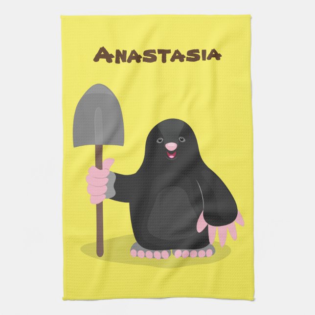 Cute happy mole cartoon illustration kitchen towel (Vertical)