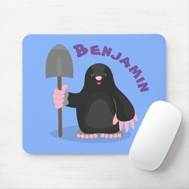 Cute happy mole cartoon illustration mouse pad (With Mouse)