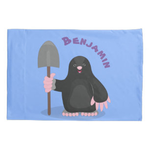 Cute happy mole cartoon illustration pillowcase