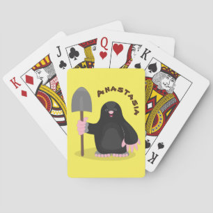 Cute happy mole cartoon illustration playing cards