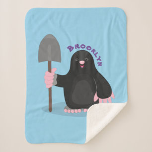 Cute happy mole cartoon illustration sherpa blanket