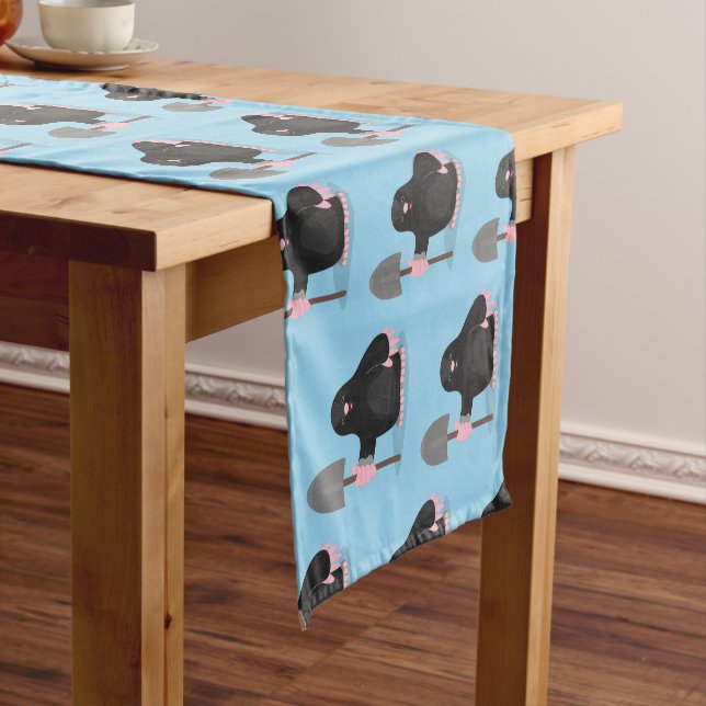 Cute happy mole cartoon illustration short table runner (In Situ)