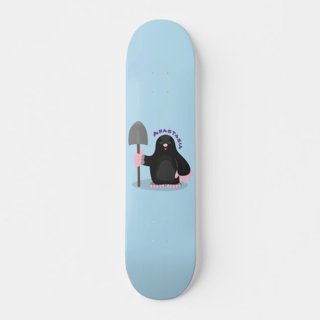 Cute happy mole cartoon illustration skateboard (Front)