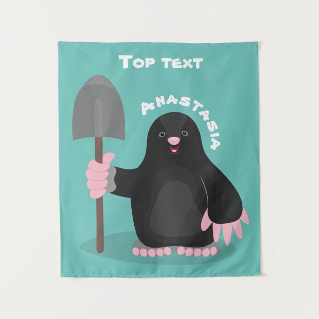 Cute happy mole cartoon illustration tapestry (Front)