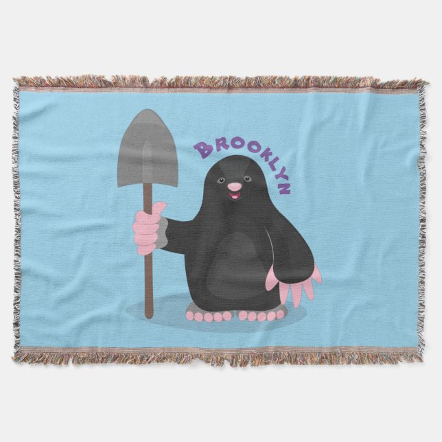 Cute happy mole cartoon illustration throw blanket (Front)