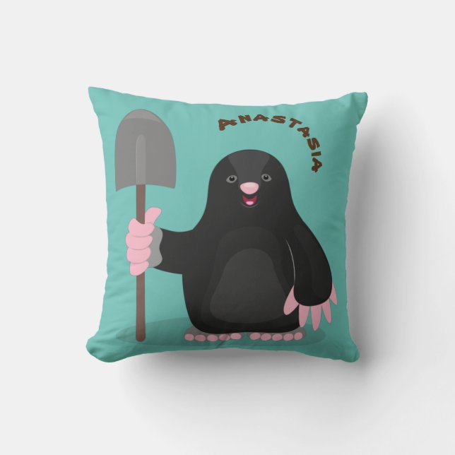 Cute happy mole cartoon illustration throw pillow (Front)