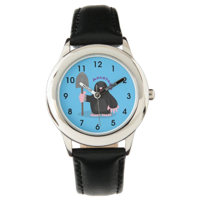 Cute happy mole cartoon illustration watch (Front)