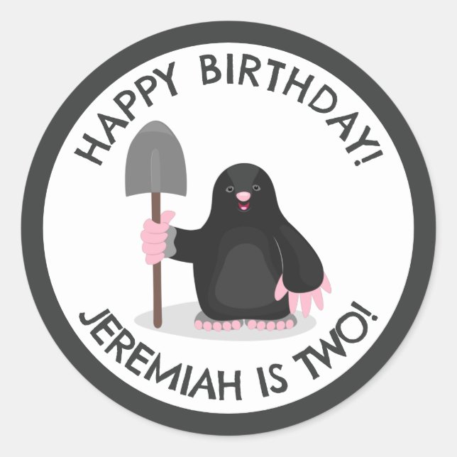 Cute happy mole personalized cartoon birthday classic round sticker (Front)
