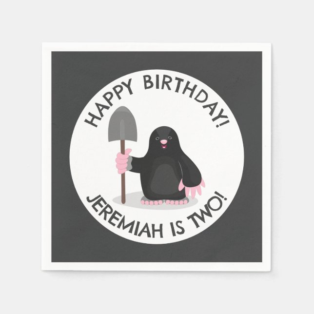 Cute happy mole personalized cartoon birthday napkin (Front)