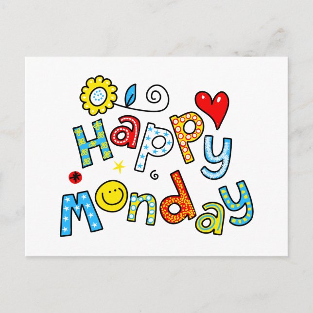 Cute Happy Monday Week Greeting Text Expression Postcard (Front)