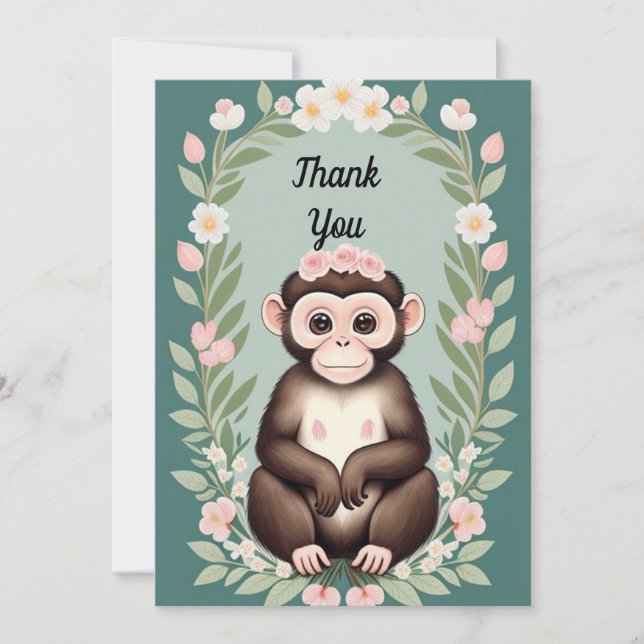 Cute Happy Monkey Flat Thank You Card (Front)