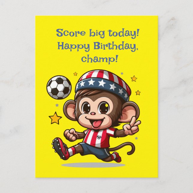 Cute Happy Monkey Soccer Player Card (Front)