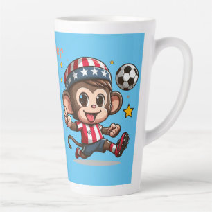 Cute Happy Monkey Soccer Player Latte Mug