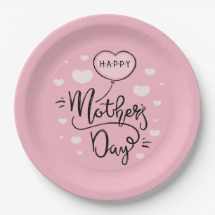 Cute Happy Mother's Day Calligraphy   Paper Plate