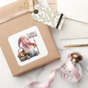 Cute Happy Mother's Day gnome Square Sticker