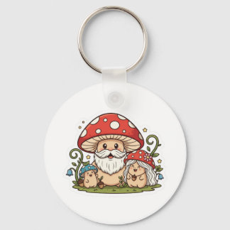 Cute Happy Mushroom Family Printed Keychain