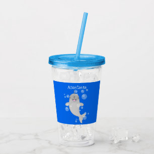 Cute happy narwhal bubbles cartoon illustration acrylic tumbler