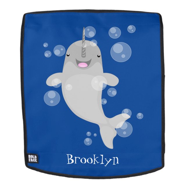 Cute happy narwhal bubbles cartoon illustration backpack (Removable Face)