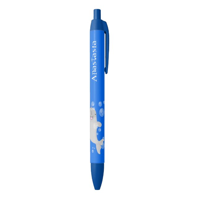 Cute happy narwhal bubbles cartoon illustration black ink pen (Bottom (Vertical))