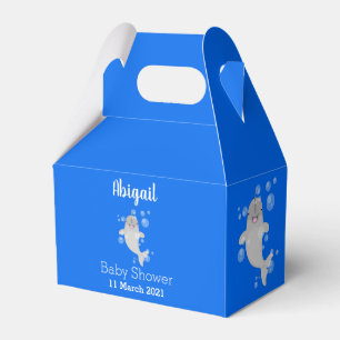 Cute happy narwhal bubbles cartoon illustration favor box