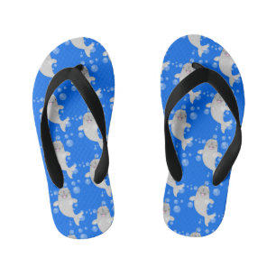 Cute happy narwhal bubbles cartoon illustration kid's flip flops