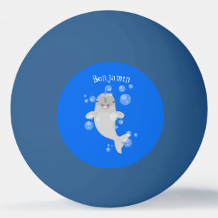 Cute happy narwhal bubbles cartoon illustration ping pong ball