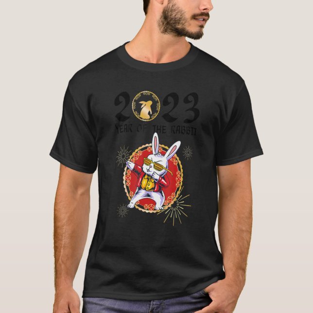 Cute Happy New Year 2023 Lunar New Year With Rabbi T-Shirt (Front)
