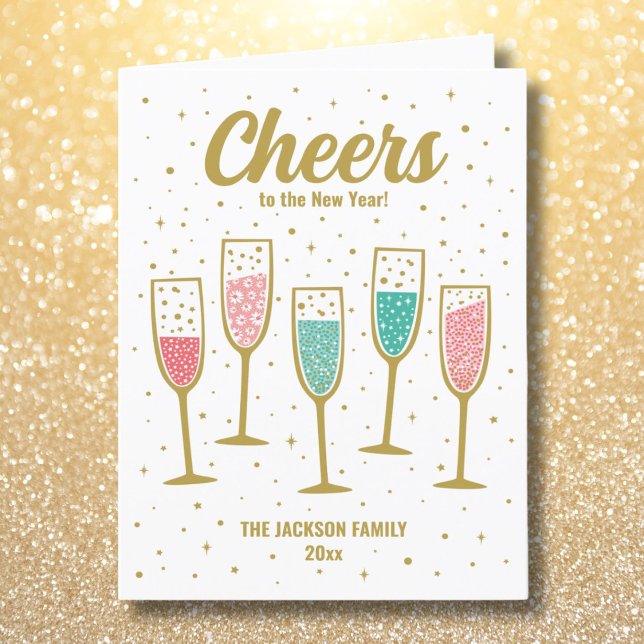 Cute Happy New Year Champagne Glasses Holiday Card (Creator Uploaded)