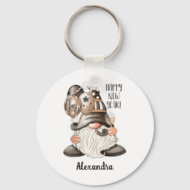 Cute Happy New Year Gnome Keychain (Front)