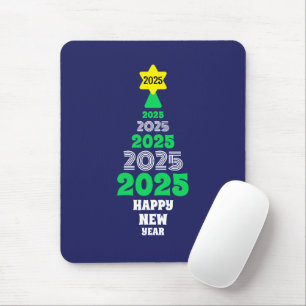 Cute Happy New Year Green and White Tree Novelty` Mouse Pad