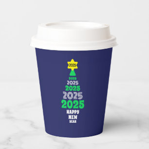 Cute Happy New Year Green and White Tree Novelty` Paper Cups