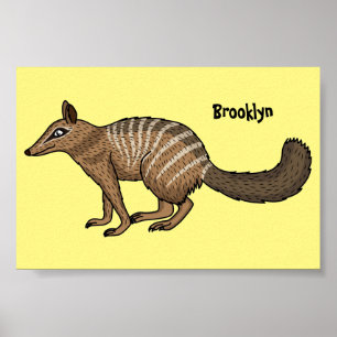 Cute happy numbat cartoon illustration poster