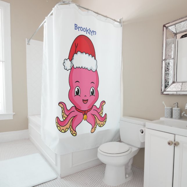 Cute happy octopus wearing Christmas hat cartoon (In Situ)