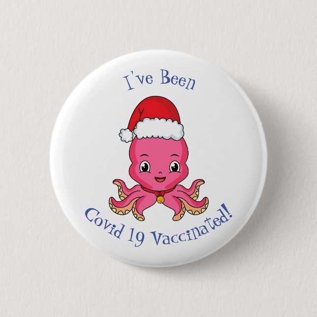 Cute happy octopus wearing Christmas hat cartoon 2 Inch Round Button (Front)