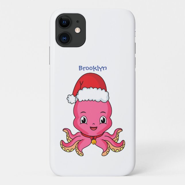 Cute happy octopus wearing Christmas hat cartoon Case-Mate iPhone Case (Back)