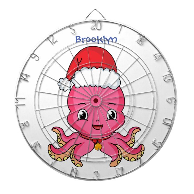 Cute happy octopus wearing Christmas hat cartoon Dartboard (Front)